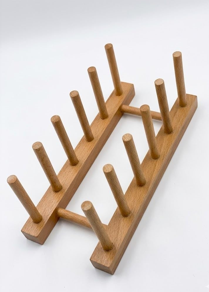 Wooden Plate Rack Kitchen Dish Drying Rack 5 Slots Dish Organizer Countertop Plate Holder Bamboo Dish Storage Rack for Kitchen Cabinet Counter (1)