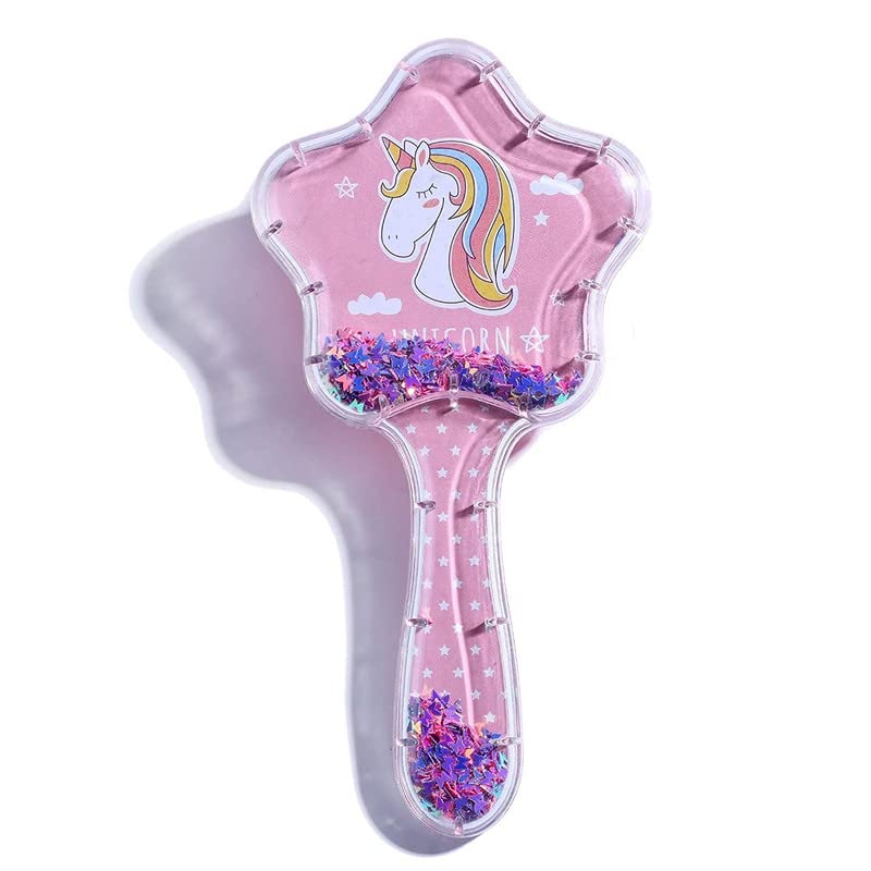 YBN Unicorn Imported Novelty Glittery Star Brush Paddle Cushion Antistatic Hair Loss Massage Hairbrush 3D Unicorn Kids Hair Brush/Hair Comb (Pink)