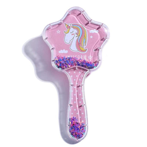 YBN Unicorn Imported Novelty Glittery Star Brush Paddle Cushion Antistatic Hair Loss Massage Hairbrush 3D Unicorn Kids Hair Brush/Hair Comb (Pink)