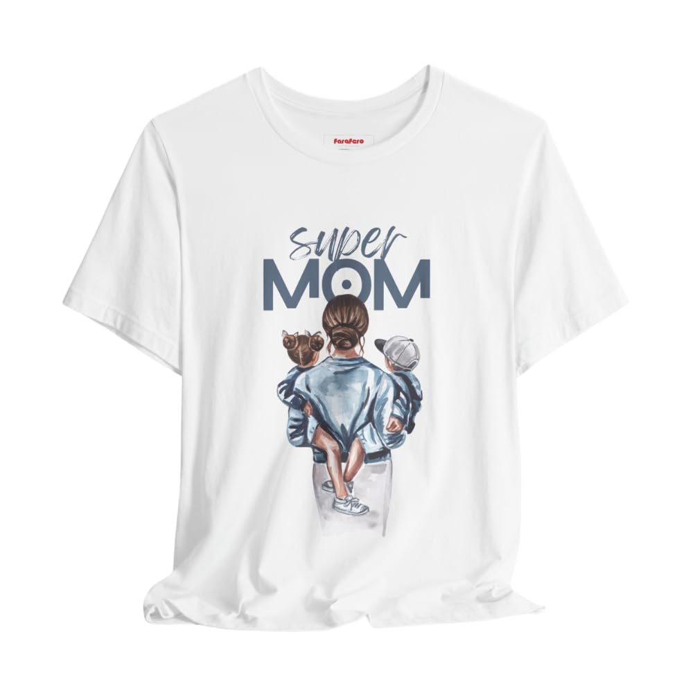 Super Mom Cotton T-Shirt, Round Neck - Size Large
