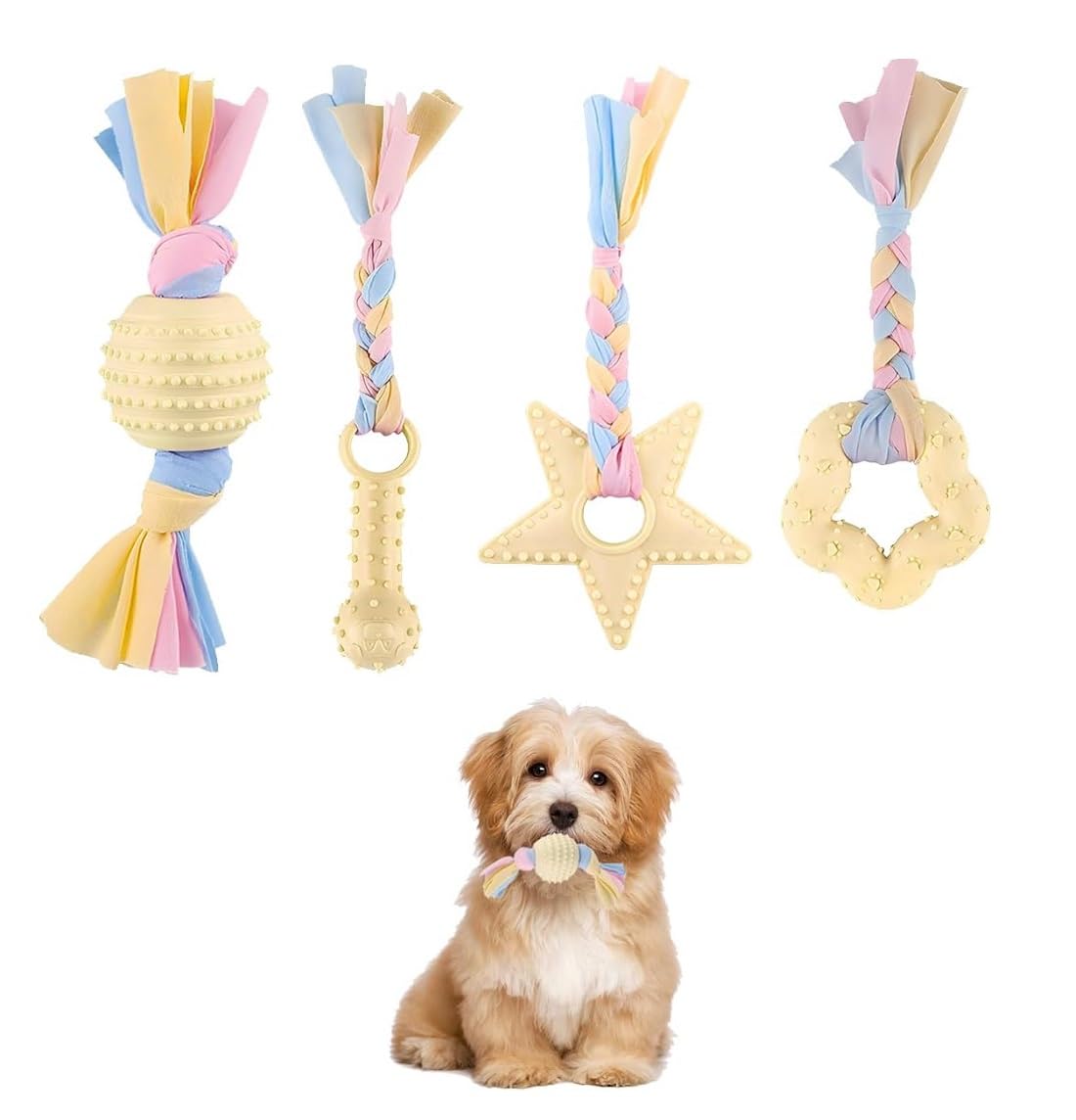 4Pcs Dog Chewing Toys,Puppy Clean Teeth for Small to Medium Dogs (Yellow)