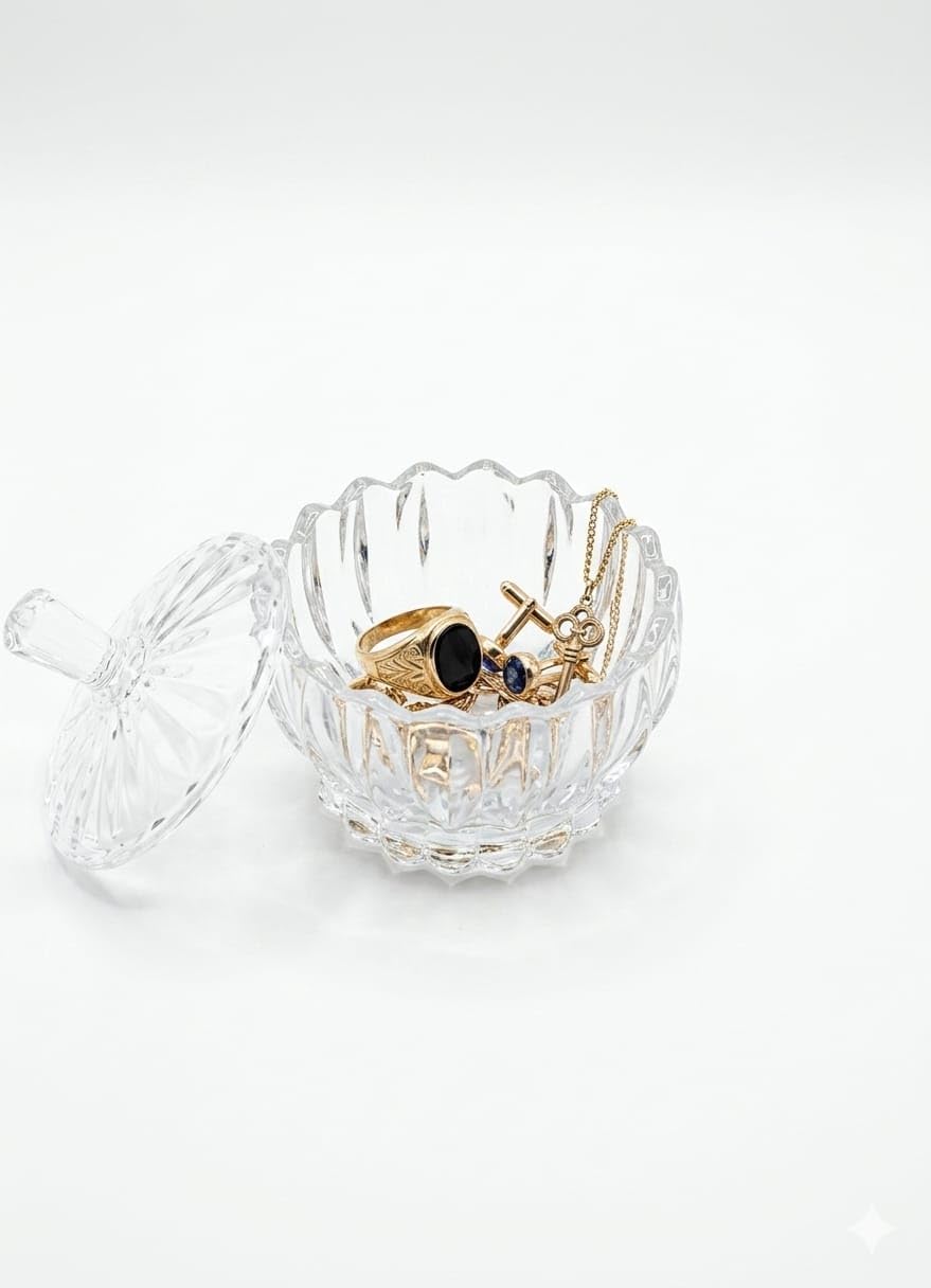 Crystal Clear Glass Jar with Lid for Jewelry Chocolate Candy Storage Classic Elegant Design