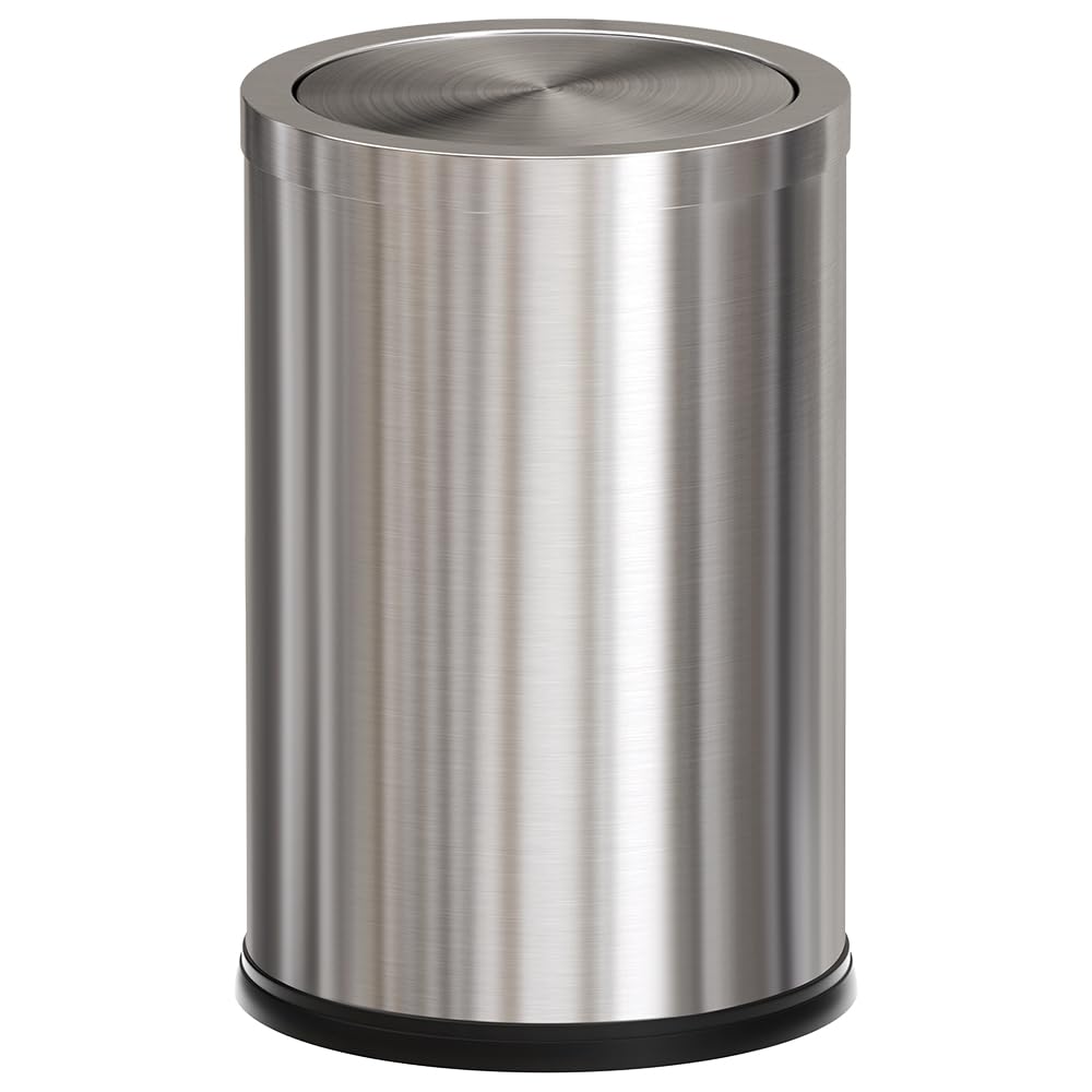 Brushed Nickel Bathroom Trash Can,Stainless Steel Garbage Can with Fild Lid,Small Trash Can for Bedroom,Hotel,Office,Laundry(Sliver)