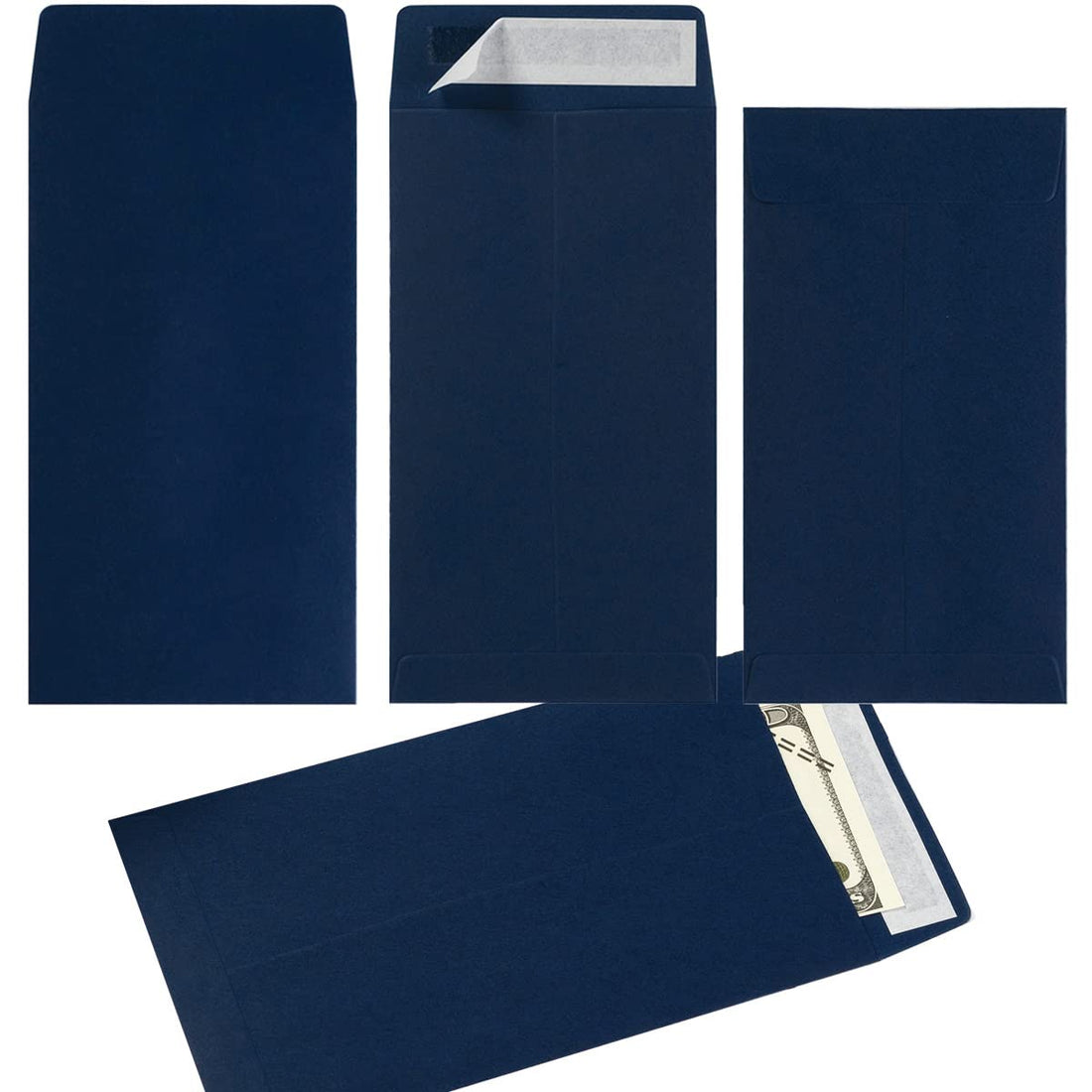 100 Pack Cash Envelopes #7 Coin Envelopes Self Seal for Money Saving, Cash, Budgeting, Check, Gifts Cards, 3 1/2 x 6 1/2 Inches (Navy Blue)