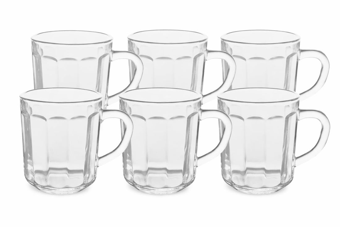 Portal Glass Tea Mug with Ribbed Design 200ml - 6 Piece