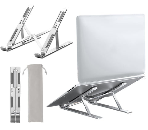 ECVV Aluminum Laptop Stand for Desk, 6-Angles Adjustable Laptop Riser Ergonomic Foldable Notebook Stand Compatible with Laptops and iPad up to 15"