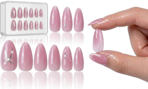 12pc Colored MIRROR False Nails Full Cover Soft Gel Acrylic Tips Pointy Fake Nail Artificial Fingernails Manicure Designs With 1 SHEET DOUBLE FACE. OVAL SHAPE- (N5)