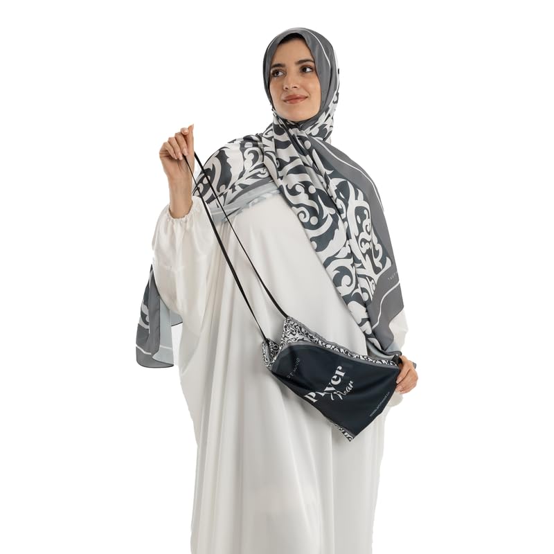 ART MOOD HOME Prayer Wear Satin - Isdal Al-Hedaya Grey - White Isdal Only One Size