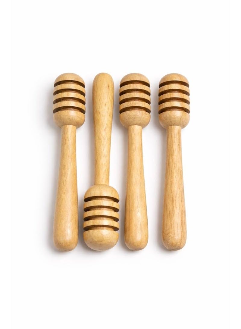 Set of 4 Natural Wooden Honey Dipper Sticks – Wood Honey Spoons & Drizzlers for Syrup, Molasses, and Jam – Kitchen Serving Tool