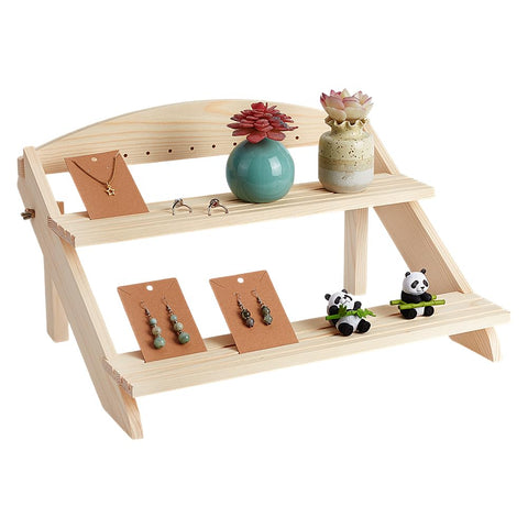 NBEADS 2 Tier Wooden Display Stand, Detachable Raw Wood Jewelry Retail Display Stand with Groove for Jewelry Storage, 42.5 x 36.5 x 21 cm
