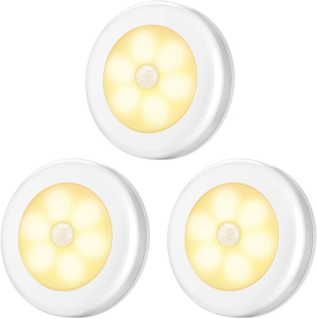 3pcs Motion Sensor Led Night Lights, Cordless Battery Powered, Warm Light, Stick-Anywhere Closet Stair Hallway Bathroom Bedroom Kitchen Home Cabinet Closet Stairs