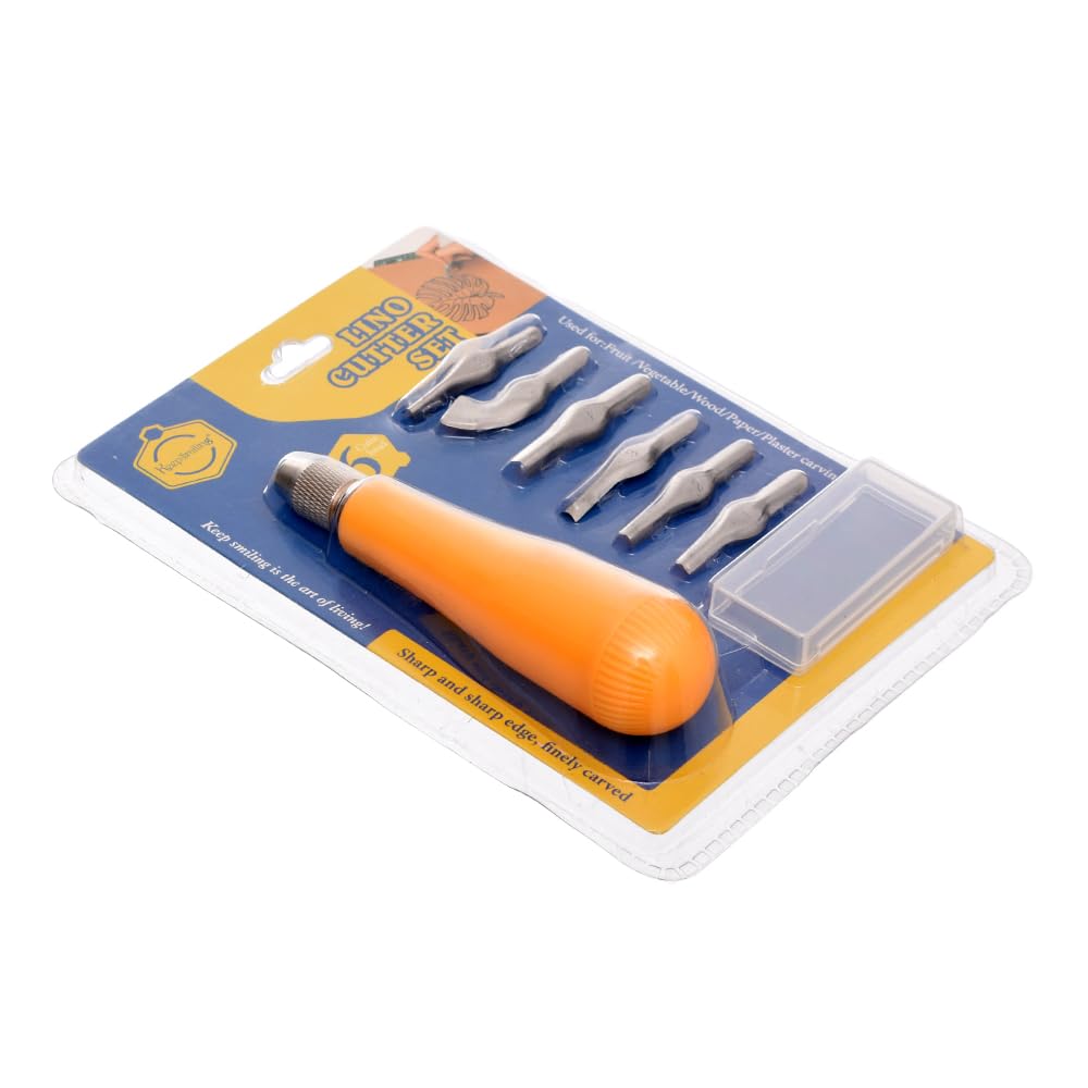 Keep Smiling E0500 Lino Cutter Set Sharp & Sharp Edge, Finaly Carved Set Of 6 Cutter Head - Silver Yellow