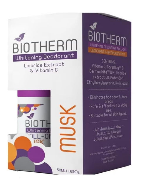 "Bio Therm" Whitening Whitening Deodorant Roll On - 50ml | 24 Hour Protection | Licorice + Vitamin C | Suitable for Sensitive Skin - Fresh Scent I by Al Shabrawini Pharmacy