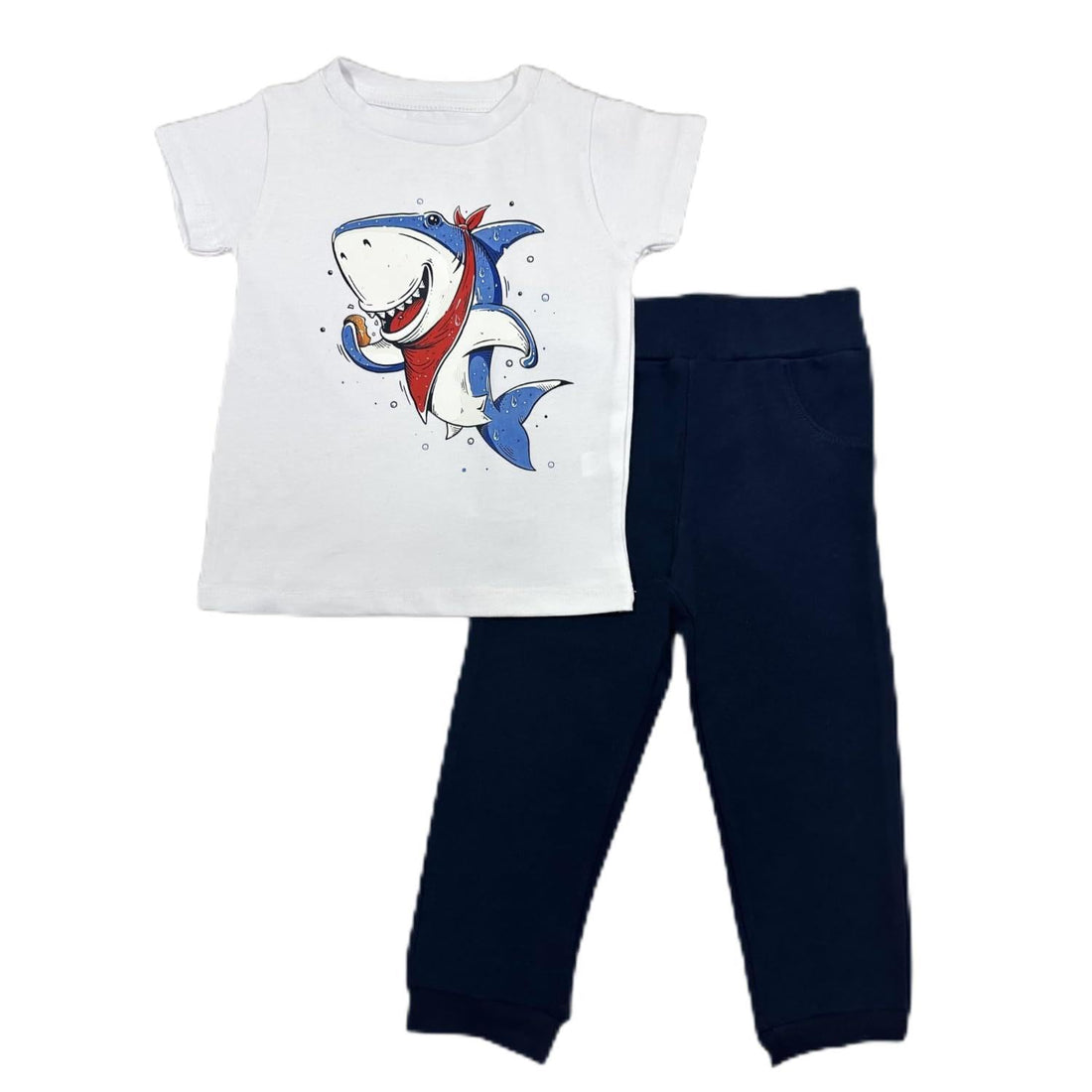 Shark Cotton Set (White t-shirt + Navy Sweatpants)