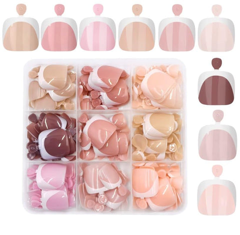 144pc Toenail False Nails Full Cover Artificial Natural Square Toe Nails Acrylic Nail Tips 10 Size French Style for Women Girls Salon Nail Art DIY (12 COLOR)