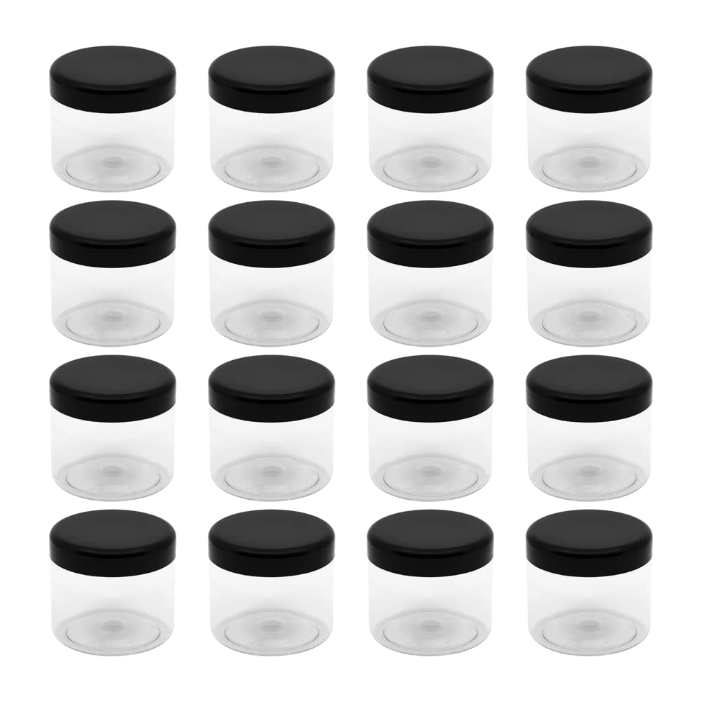 Artistic 8-Piece Plastic Jar - White Clear, 200ml, 7cm Diameter, Black Smooth Lid & Healthy Refill Storage Jar