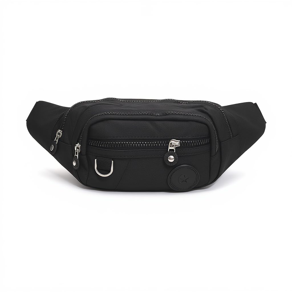 Waterproof Hiking Cycling Running travelling Belt Waist Bag Unisex Shoulder Crossbody Chest Waist Bag for Women and Men Solid design (Black)