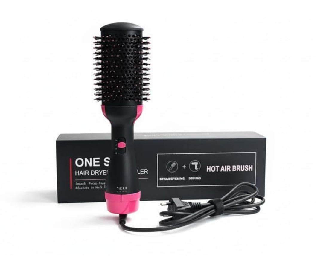 1200W Ionic Hair Dryer and Styling Brush, Black, 2-in-1 Professional Hot Air Comb with Negative Ion Technology, 3 x 20 x 3 cm