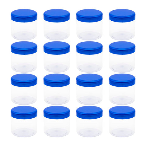 Artistic 8 Pieces Clear White Plastic Jar 200ml - 7 Cents Diameter - Smooth Blue Lid and Plastic Medicine - High Quality Healthy Plastic Empty Refill Box Storage Jar - By Funi(Blue Smooth Cover)