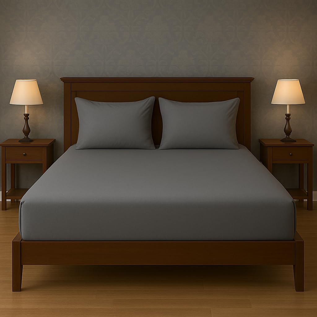 Cotton Bed Sheet with 2 Pillowcases, 3 Pieces Bedding - Hotel Luxury Bed Sheets Set (Gray, 160 x 200 CM)