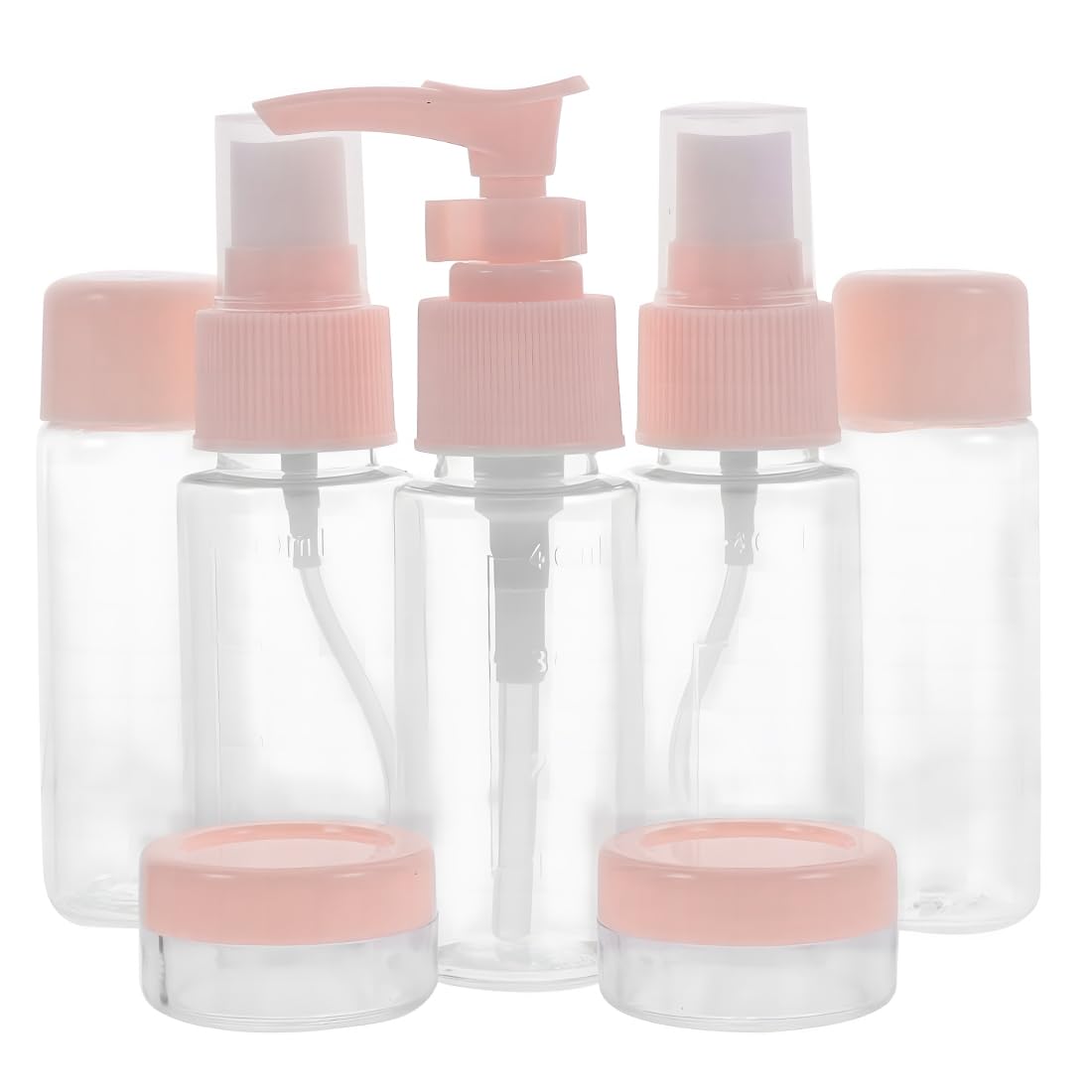 7 Piece Bottle, Travel Bottles, 60ML Plastic Travel Bottles, Portable Travel Containers, Spray Bottles, Transparent Travel Container Set (Pink)