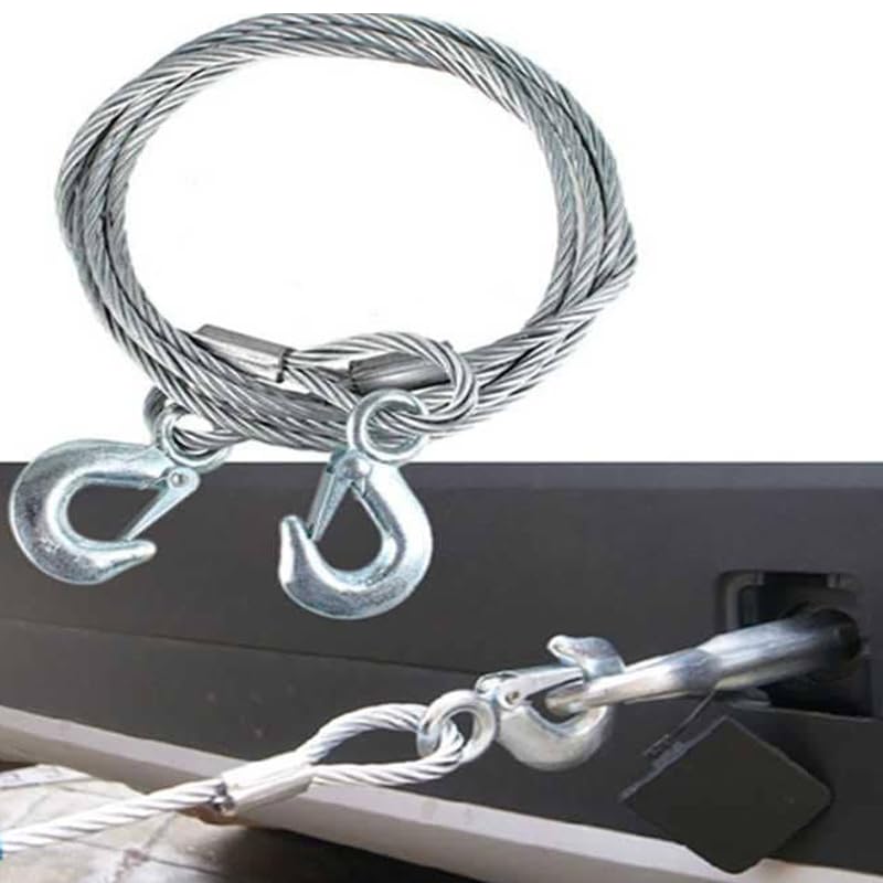 Heavy Duty Tow Ropes, High Strength Wire Cable with Steel Hook for Emergency Trailer or Vehicle Tow (10 ML, 3.5 Meter, Load 5 Ton) - by KaberTrade