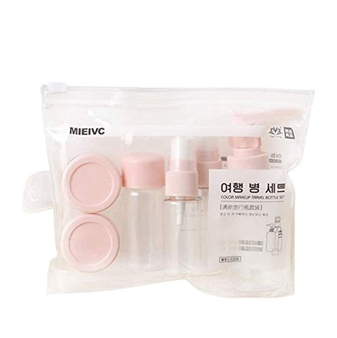 Portable Clear Plastic Travel Empty Bottles and Jars Set (Pink)