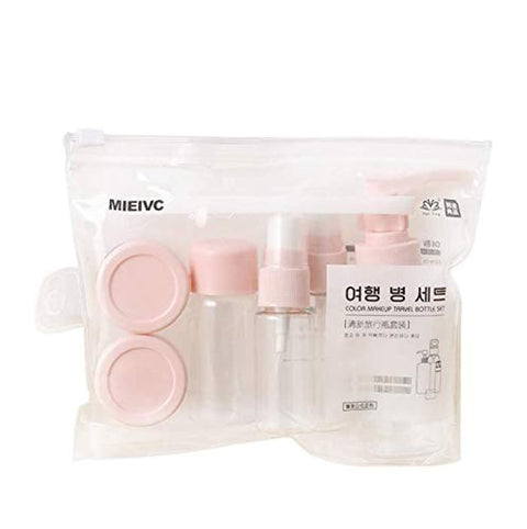 Portable Clear Plastic Travel Empty Bottles and Jars Set (Pink)