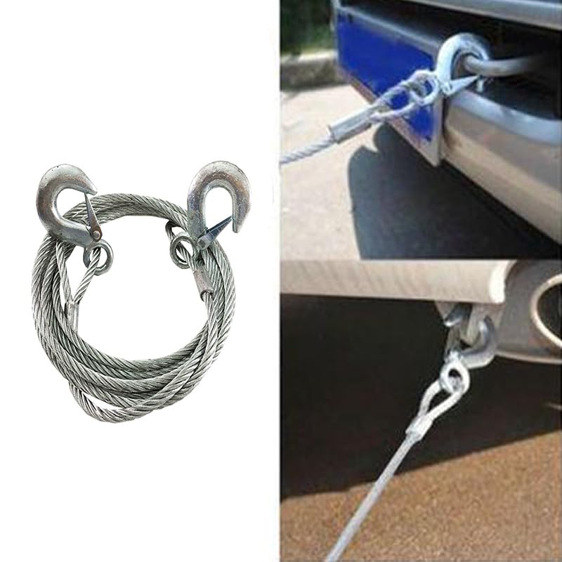 Emergency Steel Tow Rope, Heavy Duty Wire Tow Rope with Safety Latch Hooks and Reinforced Design (12 Ml, 3.5 Meters, Bearing 6 Ton) - by KaberMisr 2020