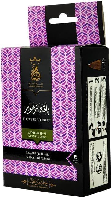 Ansam Pyramid Bakhoor Bouquet (15 Cones) | Ansaam Incenses Flowers Bouquet Cones | Natural and Calming Home Fragrance | Suitable for Majlis and Occasions