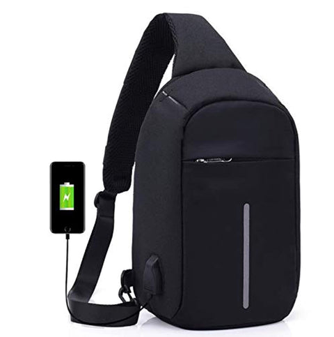 Waterproof Oxford men's chest package rechargeable Burglarproof chest bag black