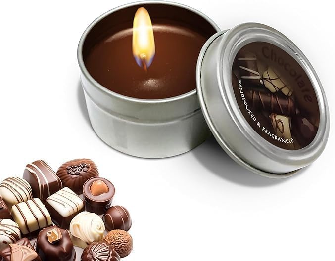 Scented Candle Soy Wax Aromatherapy Candle Tin with Lid for Relaxation Stress Relief Long Burning Fragrance Portable Travel Candle for Home Spa Bath Yoga Women (Chocolate)