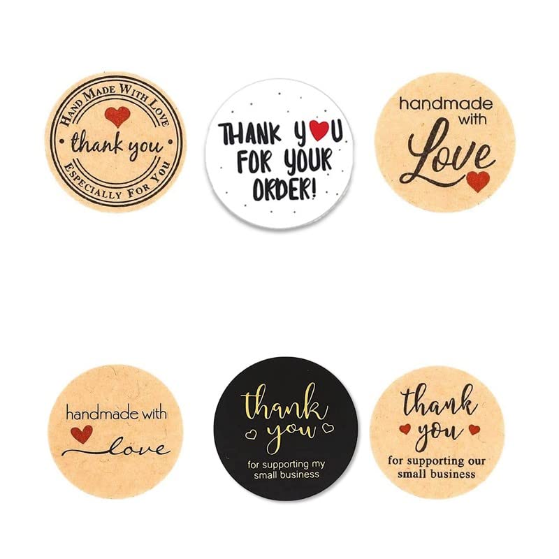 Thank You Hand made with love Stickers Round Labels 1 Inch 25 mm, 6 Modern Style Design models Craft Gold fonts, for Envelope Greeting Cards Hand Made Gifts Packing Supplies no. of labels D2 (60)