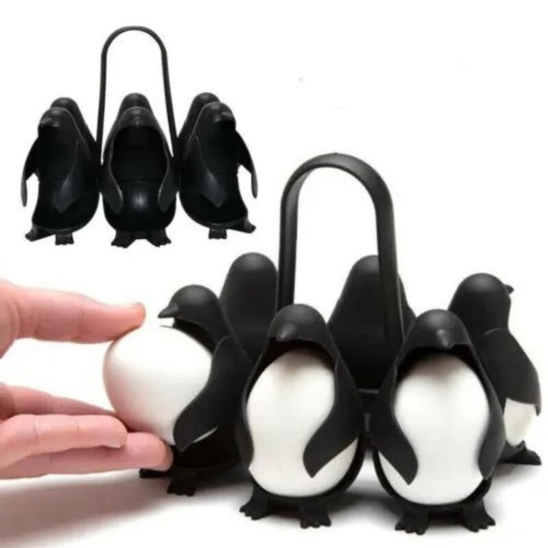 3-in-1 Penguin Egg Holder Organizer - Rotating Boiled Eggs, 6-Egg Steamer, Cute Penguin Shaped Storage - Innovative Cooking Kitchen Gadget