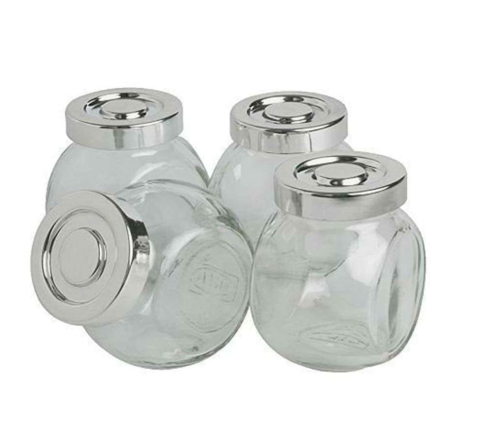 SHINE PACK OF 4 GLASS JAR SET DESIGN KITCHEN STORAGE HERBS SPICES SWEETS