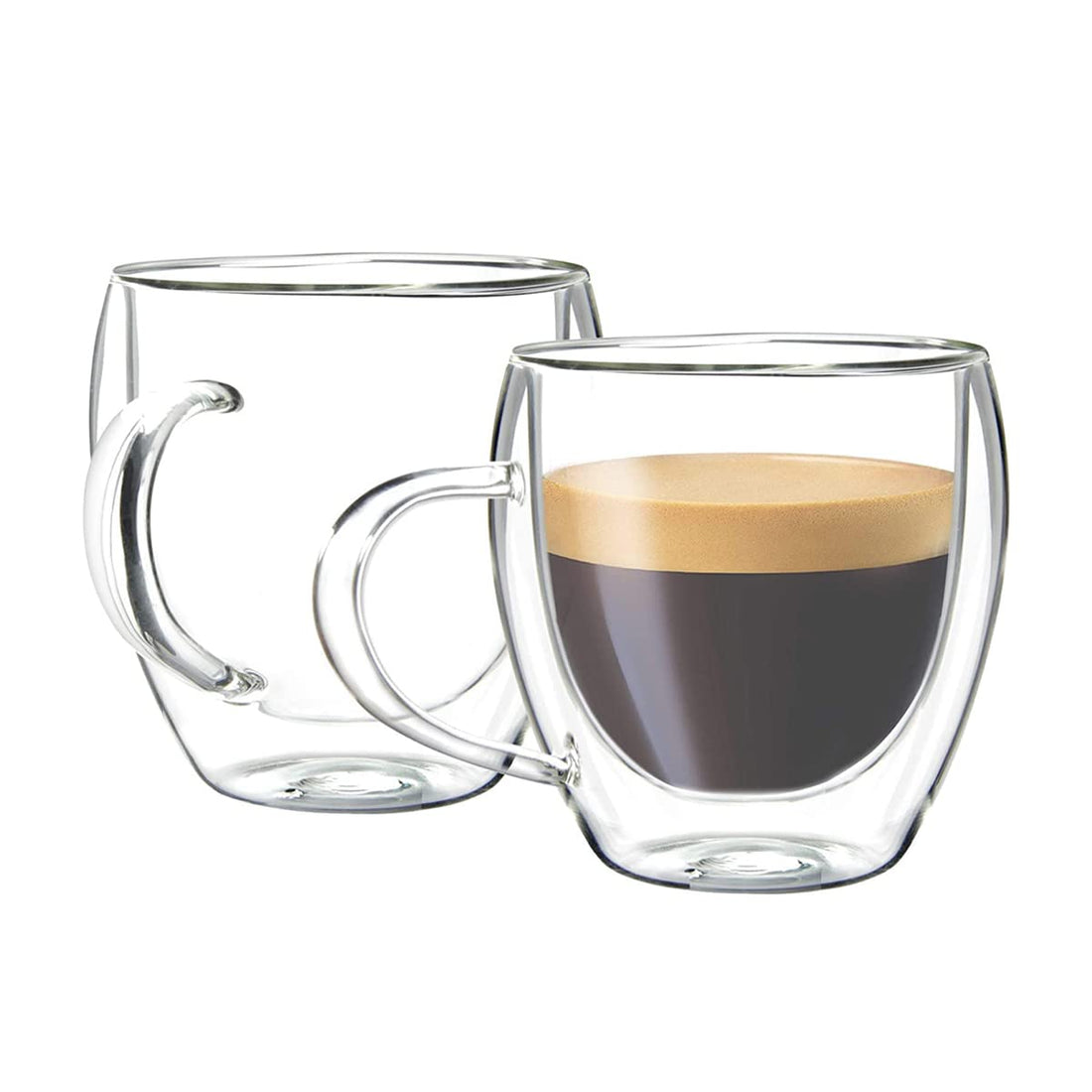 ALMEKAQUZ Double Walled Glass Coffee Mugs with Handle, Large Insulated Layer Coffee Cups, Clear Borosilicate Mugs, Perfect for Espresso, Cappuccino, Tea, Latte, Wine (2-piece set)