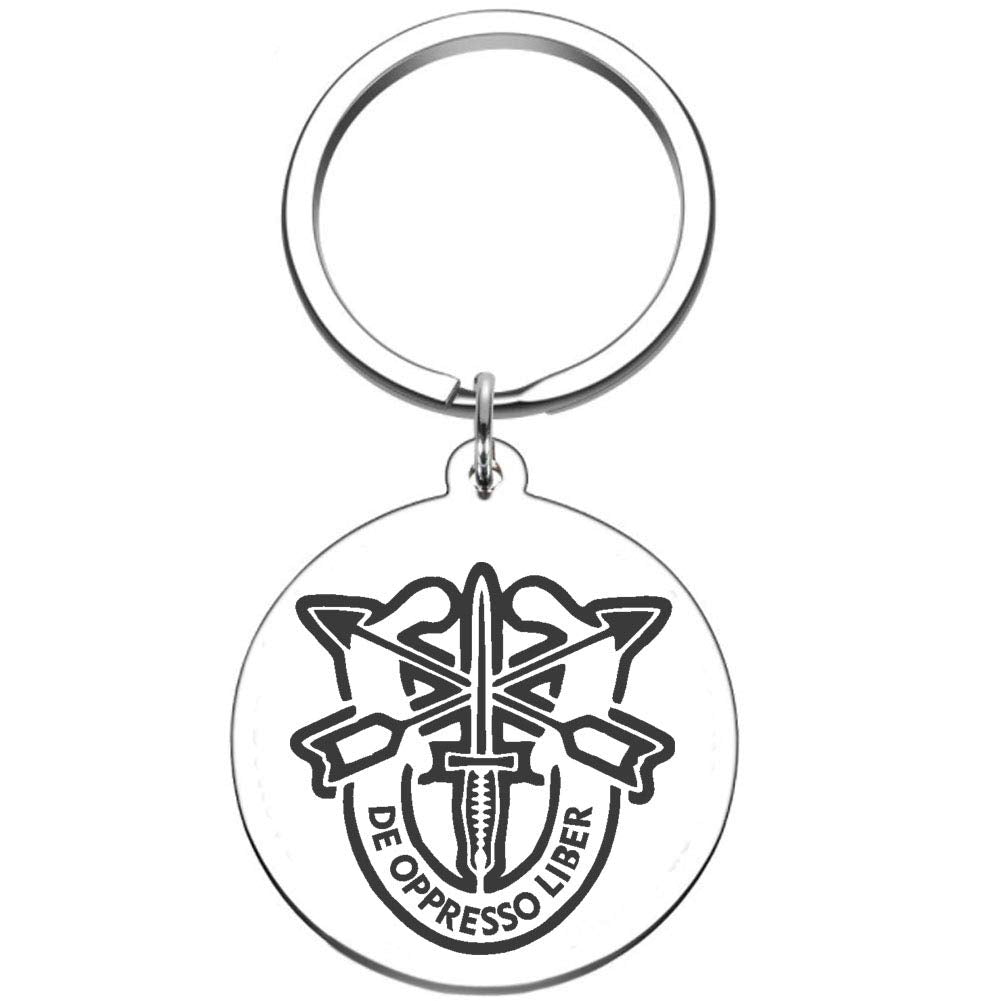 2 PCS Laser Engraved US Special Forces Crest De Oppresso Liber Silver Stainless Steel Keychain Men's Womens Key Ring