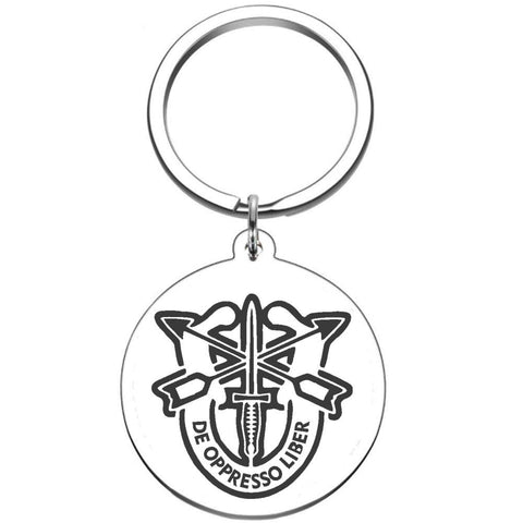 2 PCS Laser Engraved US Special Forces Crest De Oppresso Liber Silver Stainless Steel Keychain Men's Womens Key Ring