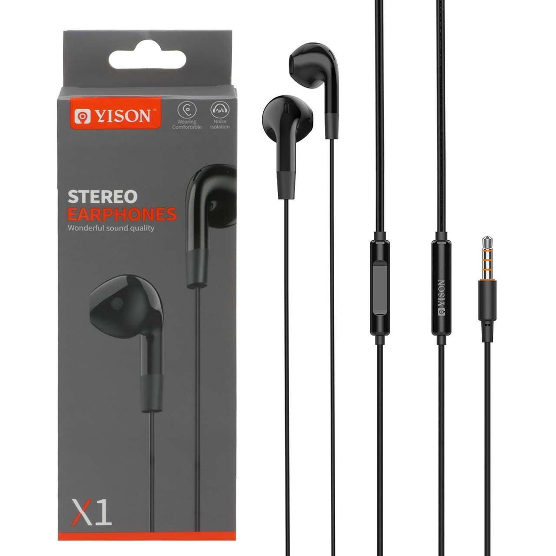 Yisson X1 Stereo Wired Earphones with Built-in Microphone 3.5mm Pure Sound with Mic Ergonomic Design Practical to Wear Compatible with All Smartphones - In Ear (Black)