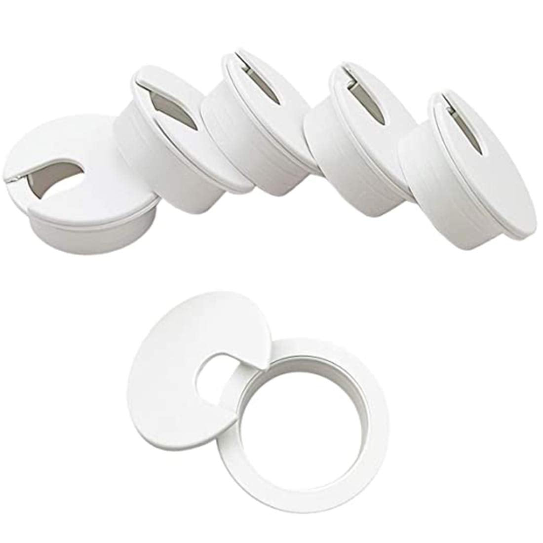 DELFINO 6pcs Desk Grommet 1-3/8 inch Table Plastic Wire Cord Cable Grommets Hole Cover, for Office and Home PC Desk Cable Cord Management Organizer (White)