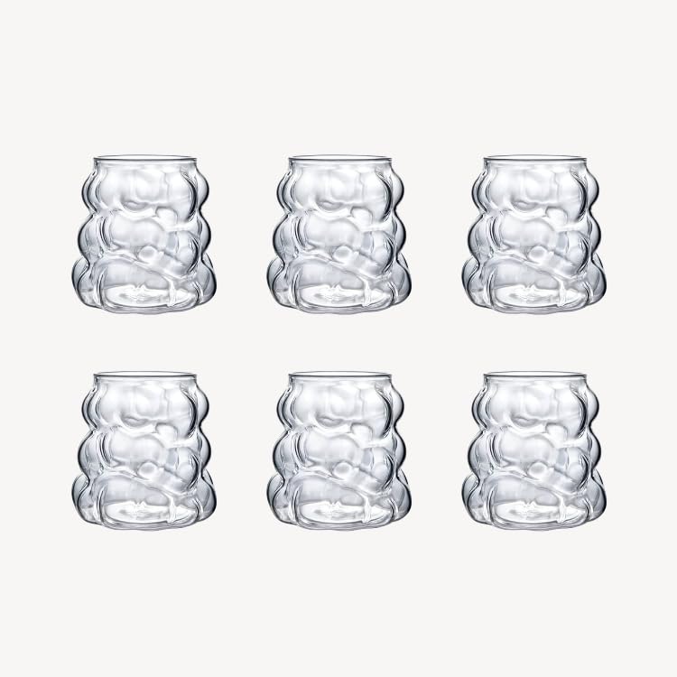 Volora Clear Glass Juice Cup, 50 ml, 6 Pieces, Elegant Bubble Design