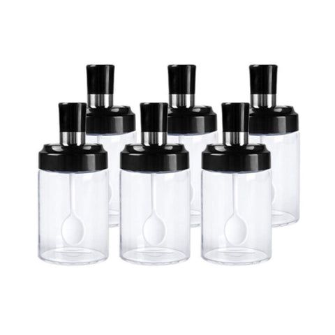 LOYUYU Kitchen Glass Spice Jars Seasonning Box Set of 6, Condiment Pots Spice Jars with Spoons, Oil Bottle Honey Jar Dispenser, Airtight Cap Transparent (8.45oz)