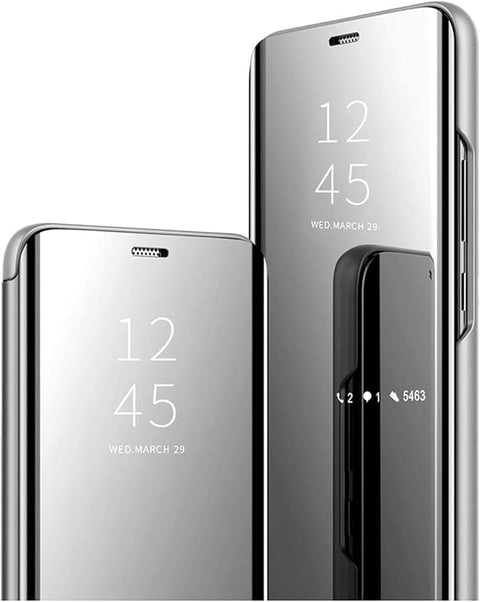 Case for Samsung Galaxy Note 9 Mobile Phone Case, Protective Case, 360 Degree Hard PC Bumper, Shockproof Cover, Mirror Clear View Flip Mobile Phone Case with Stand, Cover Case (Silver)