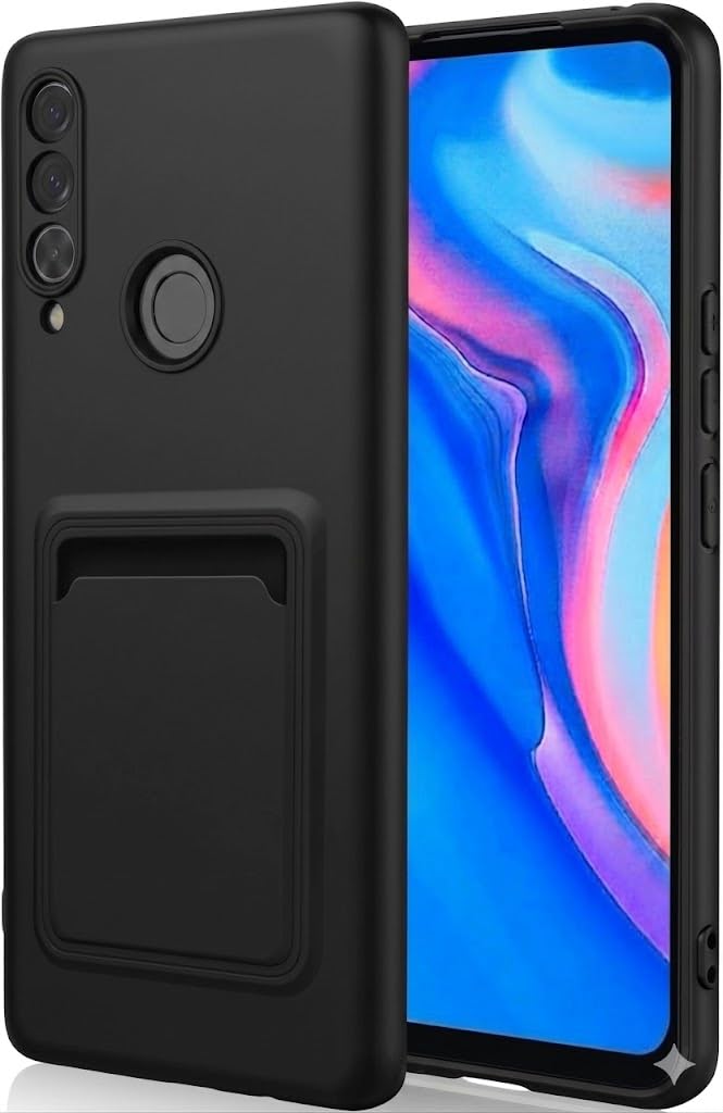 Soft Silicone Case Cover with Card Holder Compatible with Huawei Y9 Prime, Fashion Soft Design Wallet Case (Black)