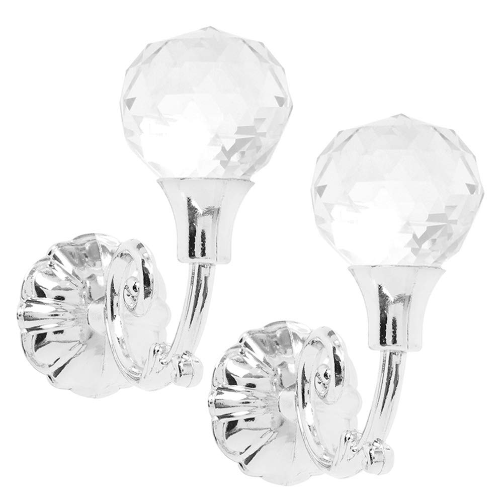 Pair Crystal Curtain Tie Back Hooks Wall Mounted Metal Base Shower Curtain Hold Backs Hanger Holder Silver
