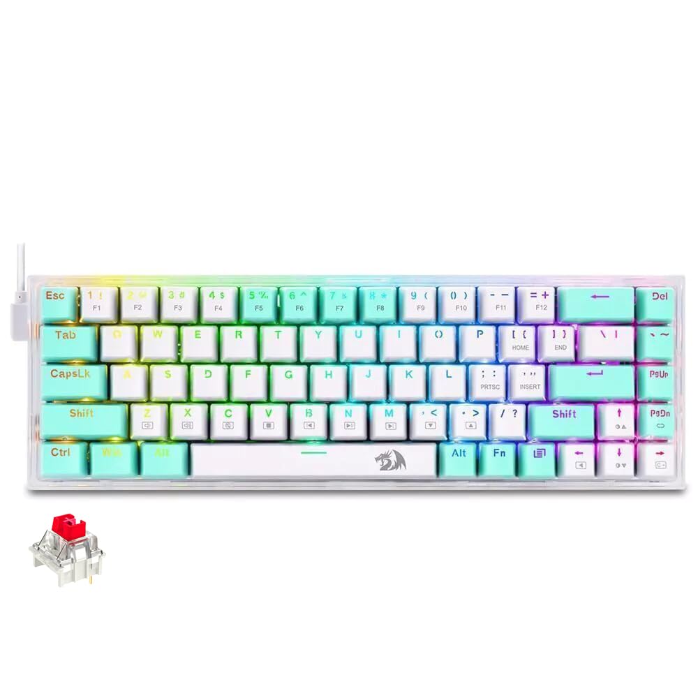Redragon K631 CASTOR Wired RGB Gaming Mechanical Keyboard, Hot-Swappable Red Quiet Linear Switch W/Hot-Swap Free-Mod Pcb Socket & Translucent Board (Mint White)