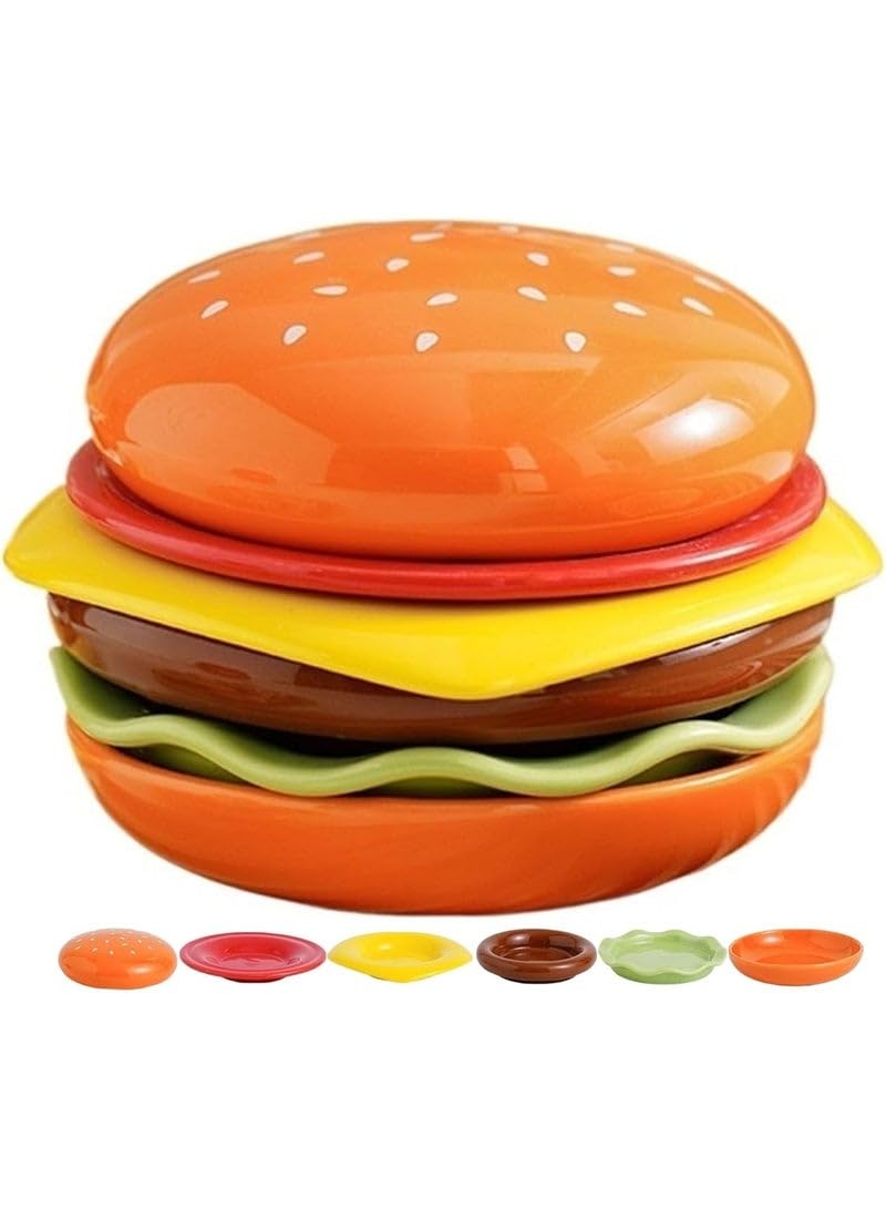 A small burger-shaped dish set for condiments and sauces; a beautiful addition to the table.
