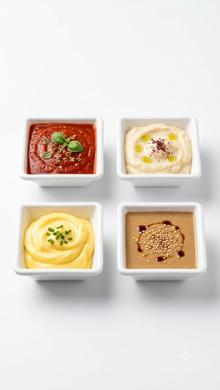 Volora Sauce and Appetizer Serving Bowl Set, White, Square, 4 Pieces
