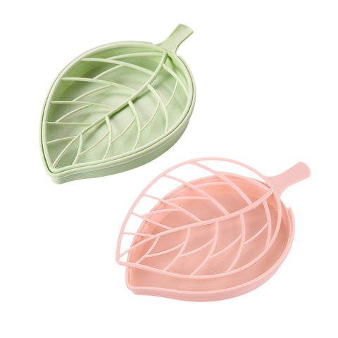 Leaf-Shaped Soap Holder,Beautiful and Practical Soap Dish for Bathroom Kitchen,Pack of 2 (Pink+Green)