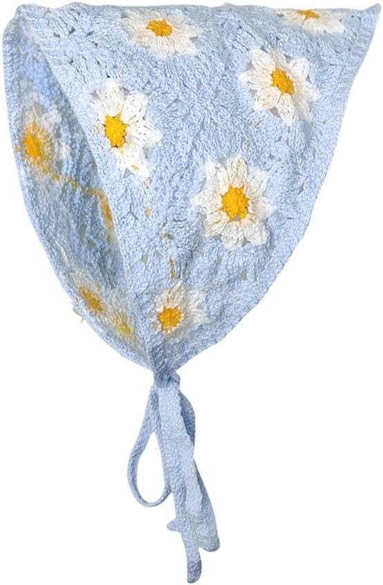 Crochet Bandana - Women's Knitted Headband Triangle Headscarf Boho Hair Accessories Handmade Floral Headwrap for Girls (Option 17)